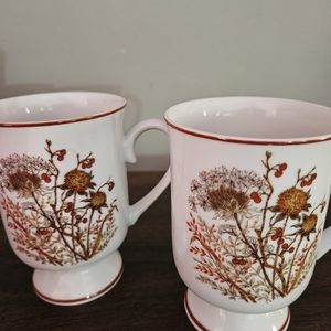 Beautiful Vintage 1970's Bramble Fancy Florals Footed Coffee Mugs Fine C…